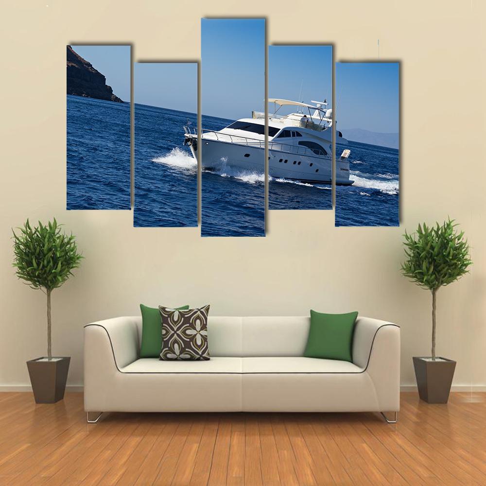 Boat In Deep Blue Water Canvas Wall Art-5 Pop-Gallery Wrap-47" x 32"-Tiaracle