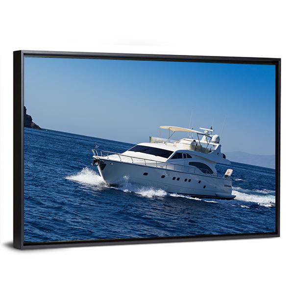 Boat In Deep Blue Water Canvas Wall Art-3 Horizontal-Gallery Wrap-25" x 16"-Tiaracle