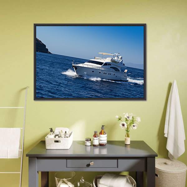 Boat In Deep Blue Water Canvas Wall Art-3 Horizontal-Gallery Wrap-25" x 16"-Tiaracle