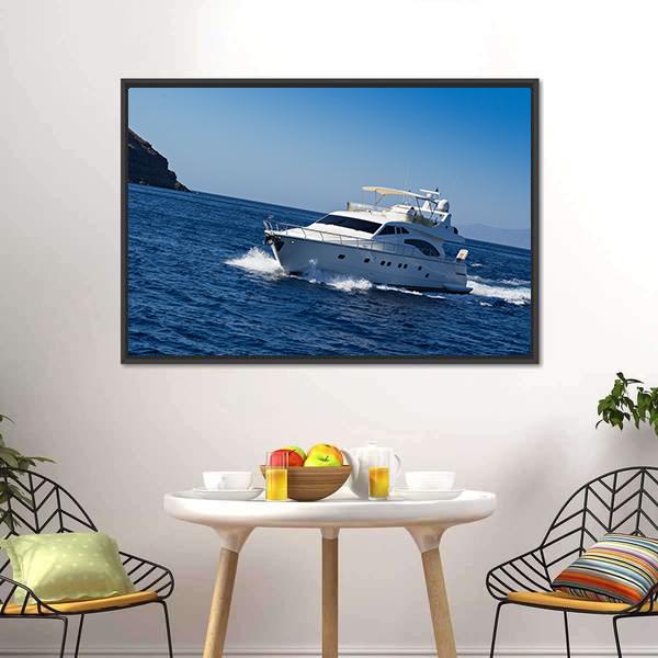 Boat In Deep Blue Water Canvas Wall Art-3 Horizontal-Gallery Wrap-25" x 16"-Tiaracle