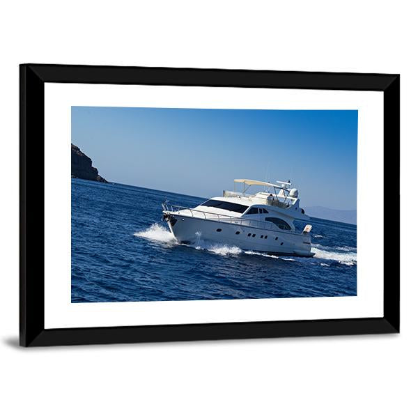 Boat In Deep Blue Water Canvas Wall Art-3 Horizontal-Gallery Wrap-25" x 16"-Tiaracle