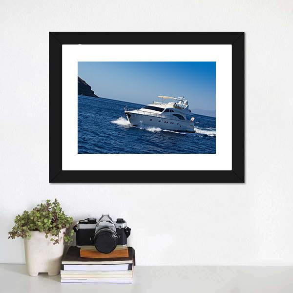 Boat In Deep Blue Water Canvas Wall Art-1 Piece-Framed Print-20" x 16"-Tiaracle