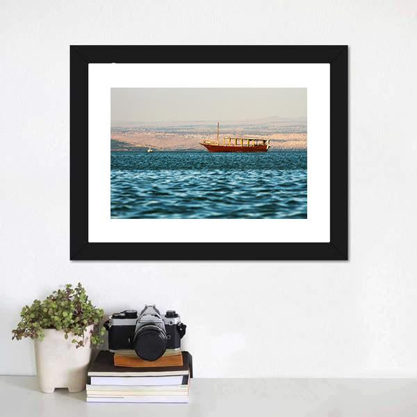 Boat In Galilee Sea Canvas Wall Art-1 Piece-Framed Print-20" x 16"-Tiaracle
