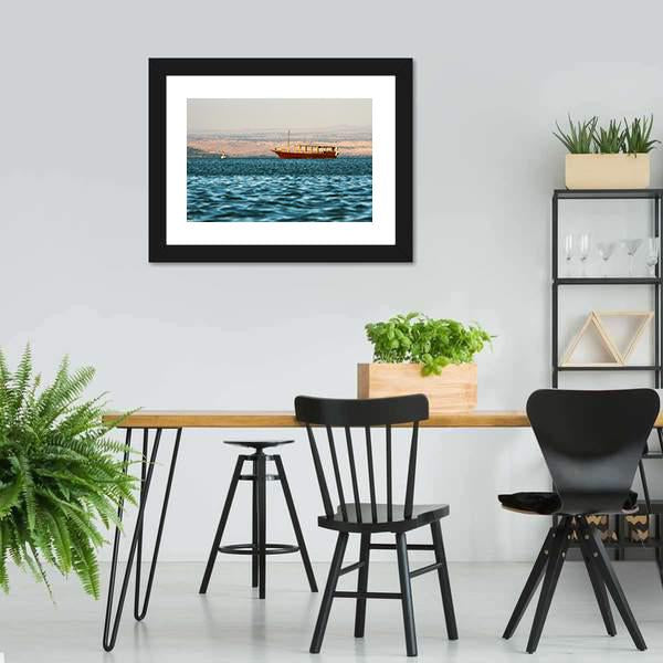 Boat In Galilee Sea Canvas Wall Art-5 Horizontal-Gallery Wrap-22" x 12"-Tiaracle