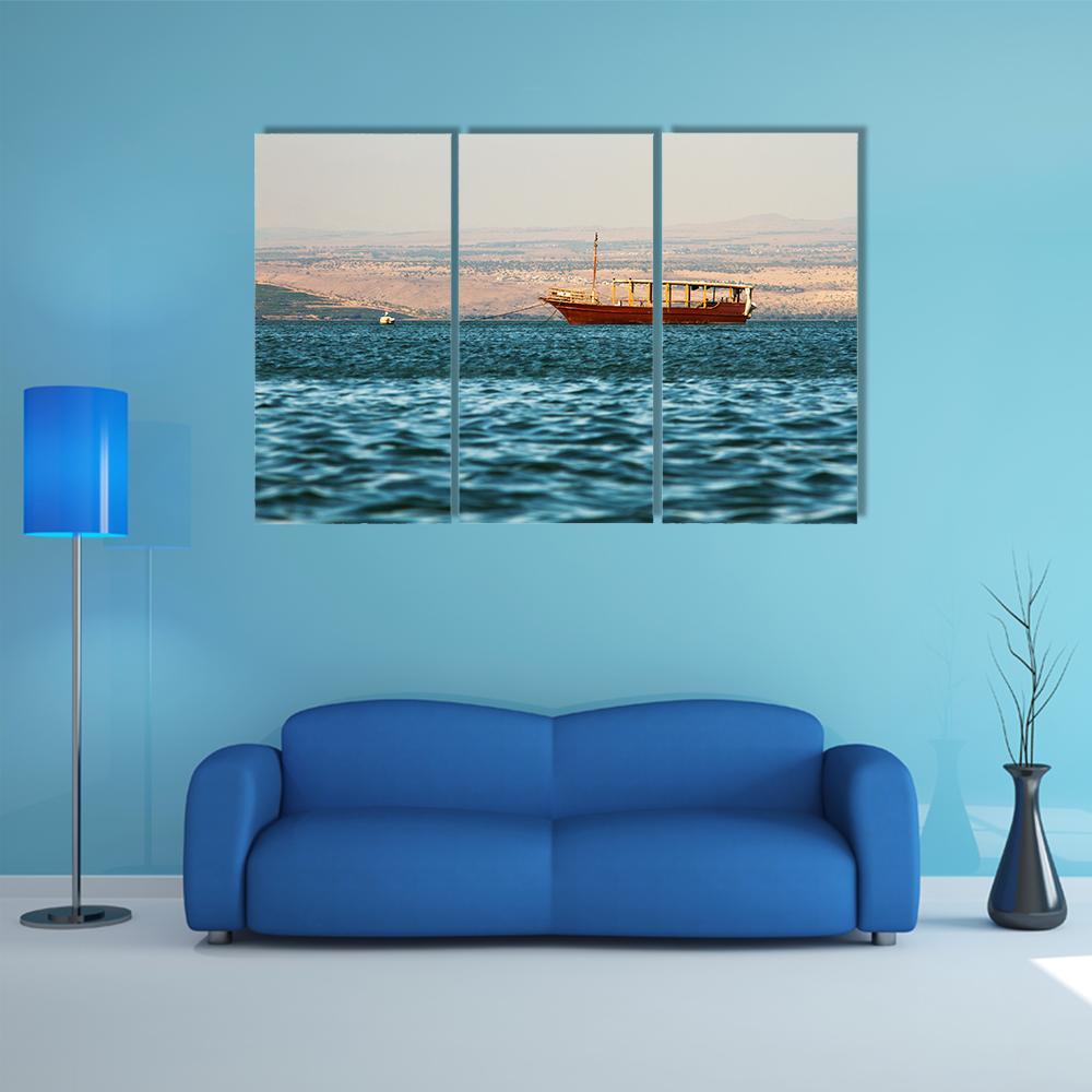 Boat In Galilee Sea Canvas Wall Art-3 Horizontal-Gallery Wrap-37" x 24"-Tiaracle