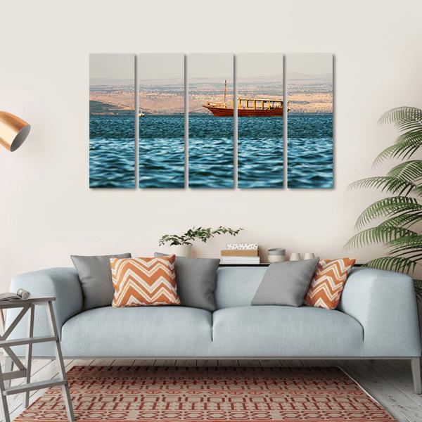 Boat In Galilee Sea Canvas Wall Art-5 Horizontal-Gallery Wrap-22" x 12"-Tiaracle