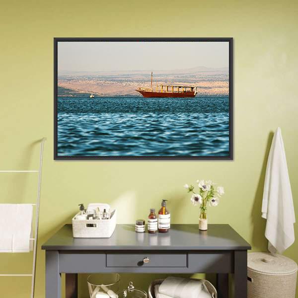 Boat In Galilee Sea Canvas Wall Art-3 Horizontal-Gallery Wrap-25" x 16"-Tiaracle