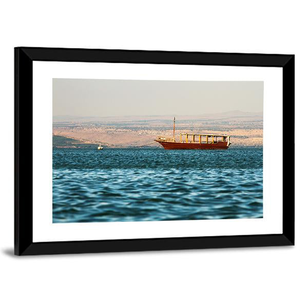 Boat In Galilee Sea Canvas Wall Art-3 Horizontal-Gallery Wrap-25" x 16"-Tiaracle