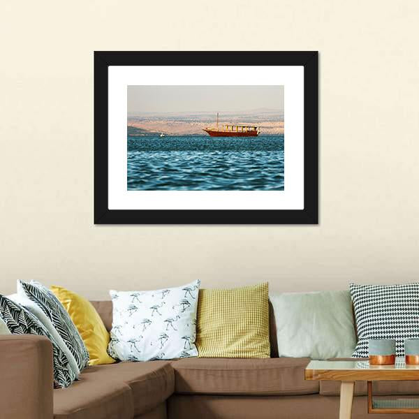 Boat In Galilee Sea Panoramic Canvas Wall Art-1 Piece-36" x 12"-Tiaracle