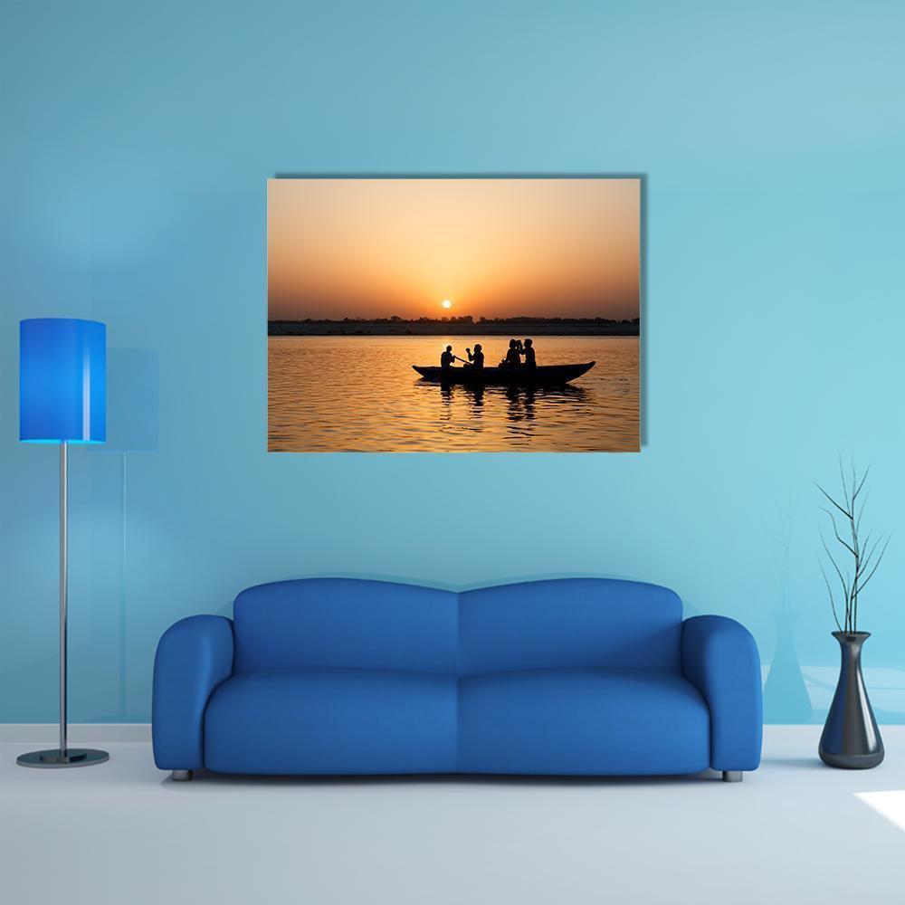 Boat In Ganges River Canvas Wall Art-4 Horizontal-Gallery Wrap-34" x 24"-Tiaracle