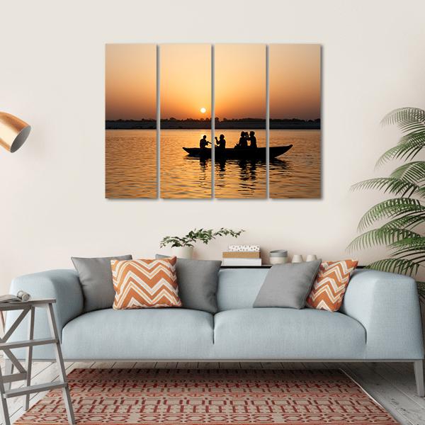Boat In Ganges River Canvas Wall Art-4 Horizontal-Gallery Wrap-34" x 24"-Tiaracle