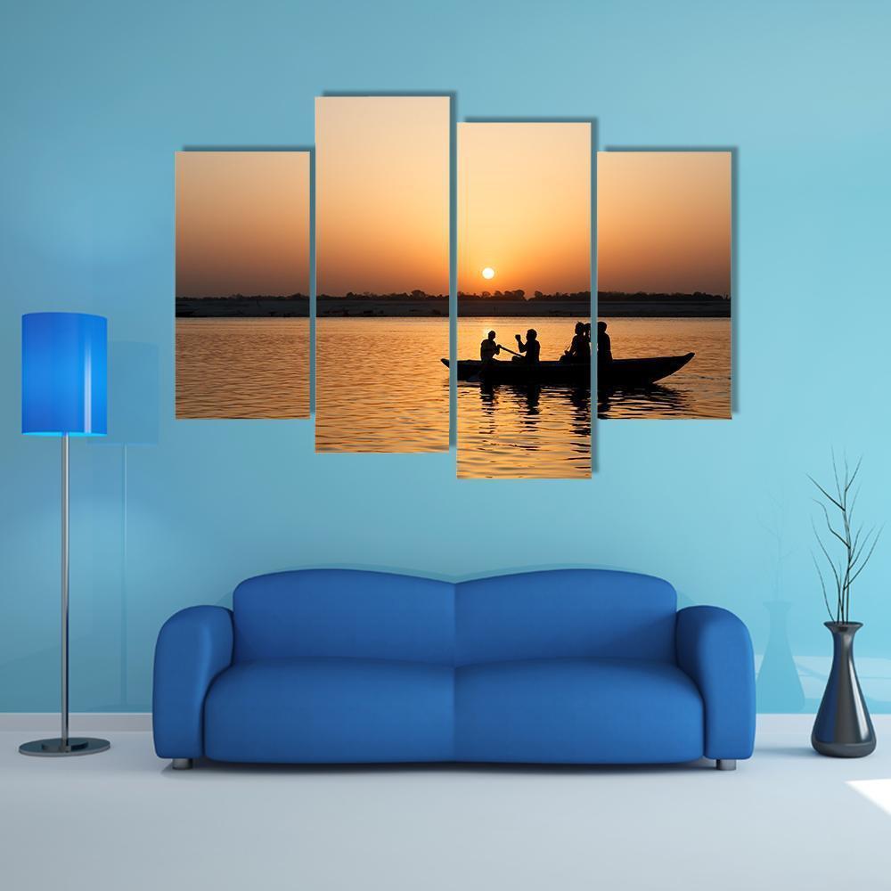 Boat In Ganges River Canvas Wall Art-4 Pop-Gallery Wrap-50" x 32"-Tiaracle