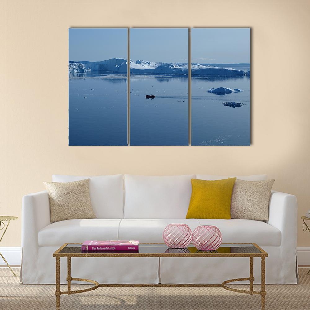 Boat In Ilulissat Icefjord Canvas Wall Art-3 Horizontal-Gallery Wrap-37" x 24"-Tiaracle