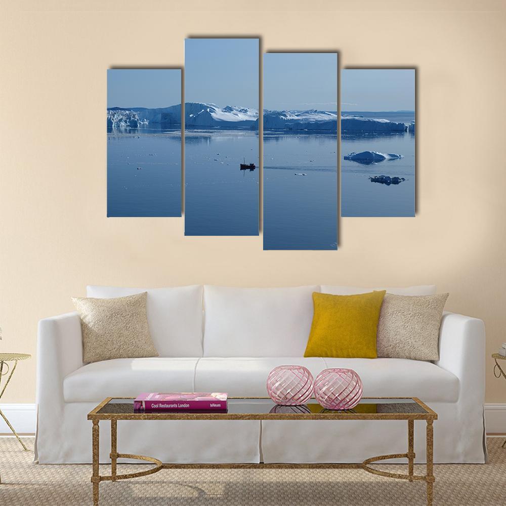 Boat In Ilulissat Icefjord Canvas Wall Art-4 Pop-Gallery Wrap-50" x 32"-Tiaracle