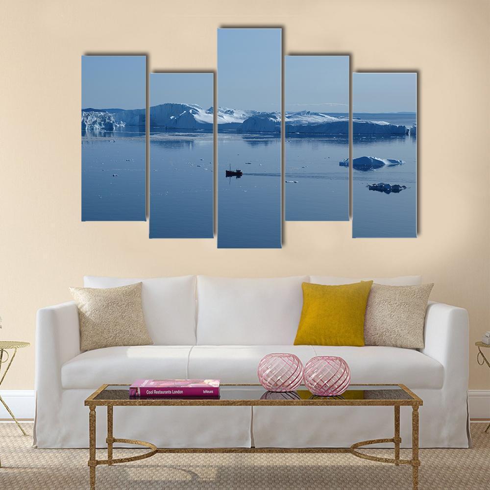 Boat In Ilulissat Icefjord Canvas Wall Art-5 Pop-Gallery Wrap-47" x 32"-Tiaracle