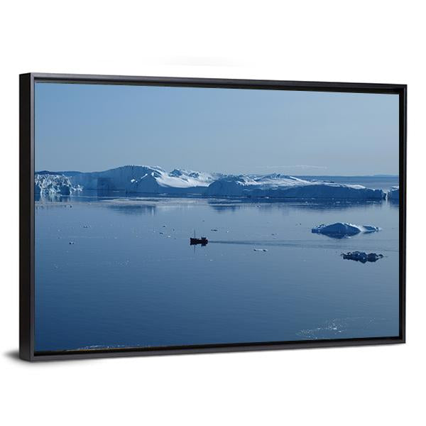 Boat In Ilulissat Icefjord Canvas Wall Art-3 Horizontal-Gallery Wrap-25" x 16"-Tiaracle