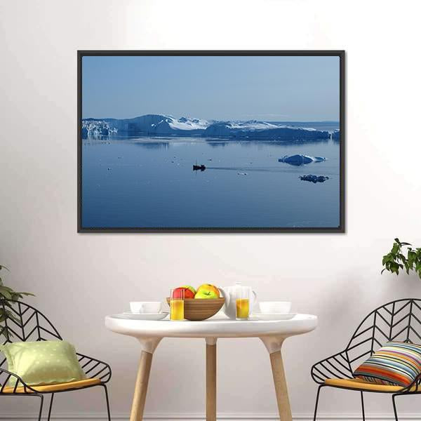 Boat In Ilulissat Icefjord Canvas Wall Art-3 Horizontal-Gallery Wrap-25" x 16"-Tiaracle