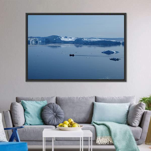 Boat In Ilulissat Icefjord Canvas Wall Art-3 Horizontal-Gallery Wrap-25" x 16"-Tiaracle