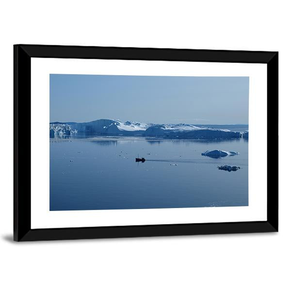 Boat In Ilulissat Icefjord Canvas Wall Art-3 Horizontal-Gallery Wrap-25" x 16"-Tiaracle