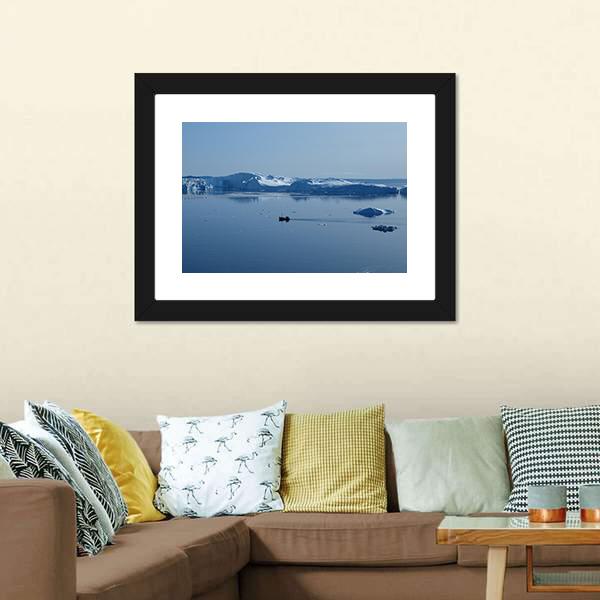 Boat In Ilulissat Icefjord Canvas Wall Art-3 Horizontal-Gallery Wrap-25" x 16"-Tiaracle