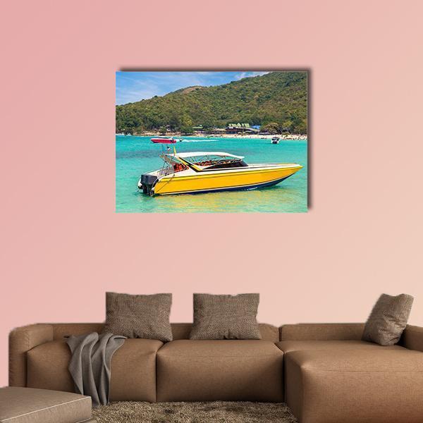 Boat In Koh Lan Island Canvas Wall Art-1 Piece-Gallery Wrap-48" x 32"-Tiaracle