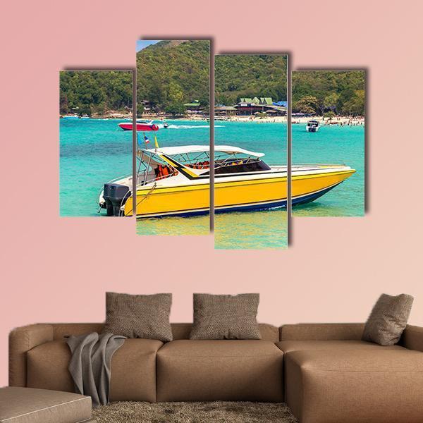 Boat In Koh Lan Island Canvas Wall Art-4 Pop-Gallery Wrap-50&quot; x 32&quot;-Tiaracle