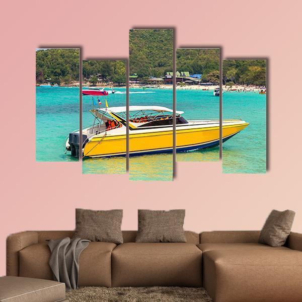 Boat In Koh Lan Island Canvas Wall Art-5 Pop-Gallery Wrap-47&quot; x 32&quot;-Tiaracle