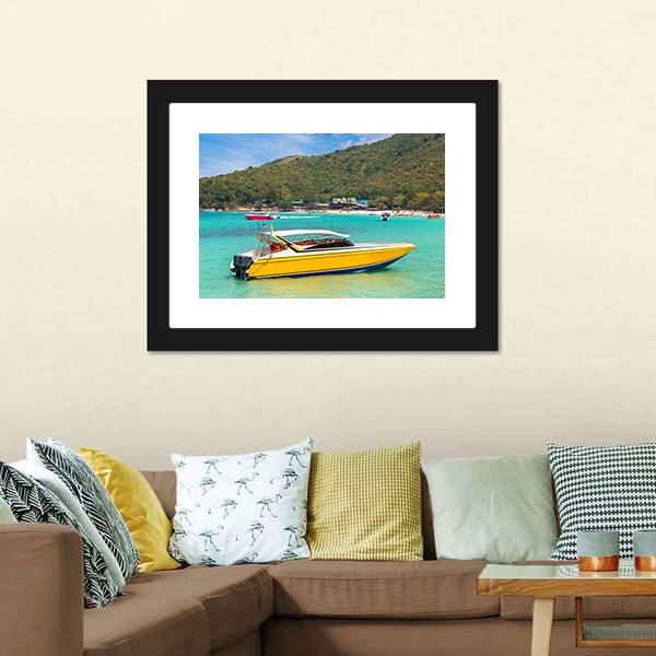 Boat In Koh Lan Island Canvas Wall Art-3 Horizontal-Gallery Wrap-25&quot; x 16&quot;-Tiaracle