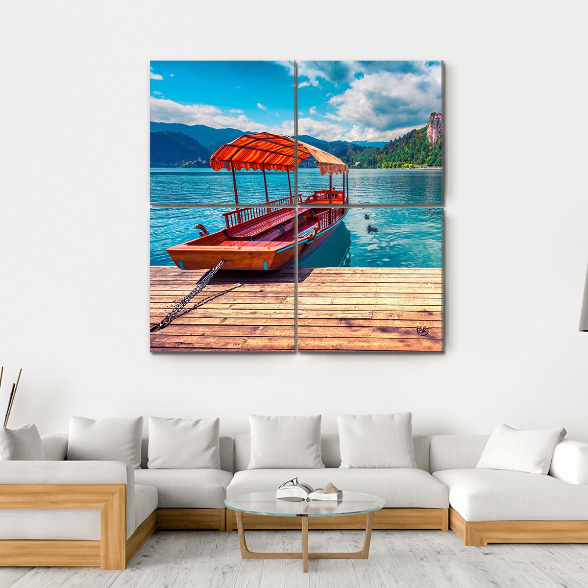 Boat In Lake Bled Canvas Wall Art-4 Square-Gallery Wrap-17" x 17"-Tiaracle