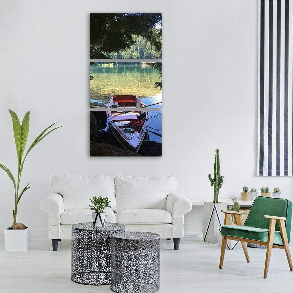 Boat In Lake For Fishing Vertical Canvas Wall Art-3 Vertical-Gallery Wrap-12" x 25"-Tiaracle
