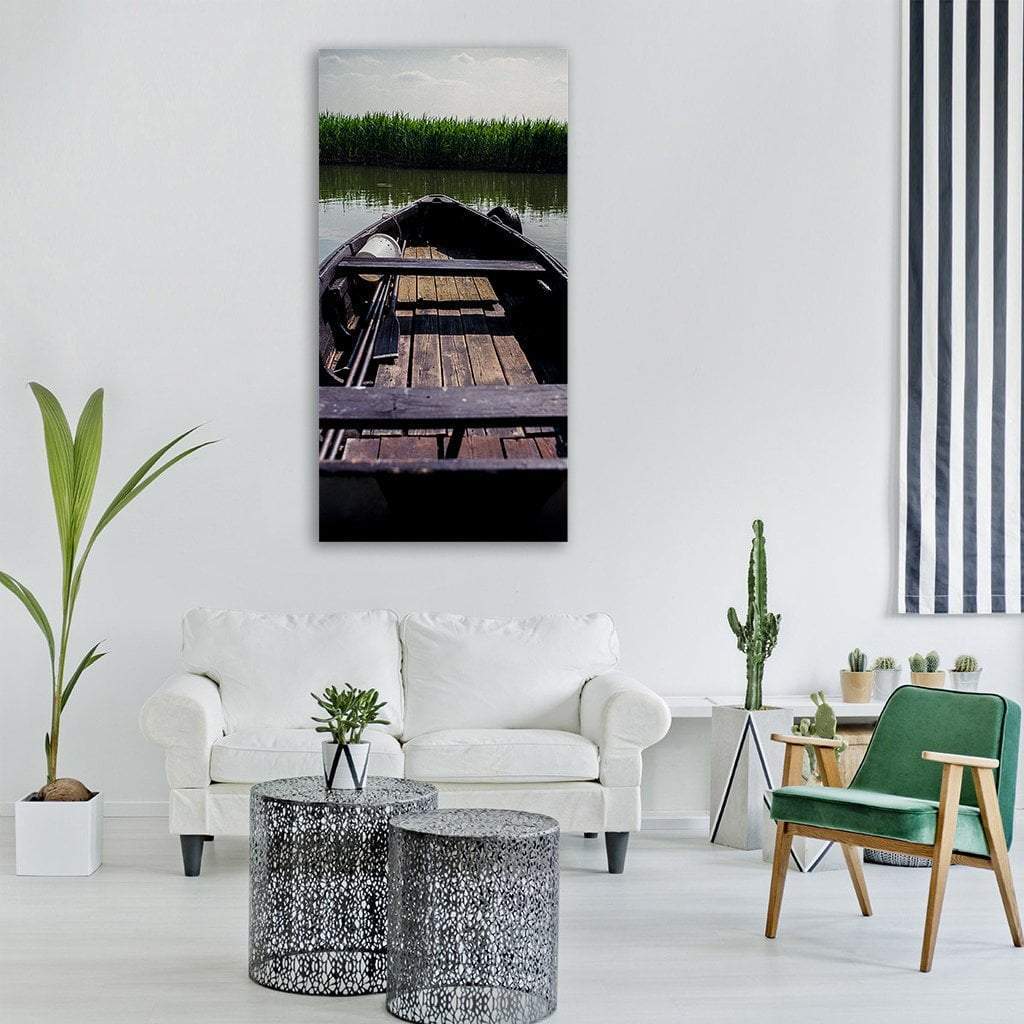 Boat In Lake Vertical Canvas Wall Art-1 Vertical-Gallery Wrap-12" x 24"-Tiaracle