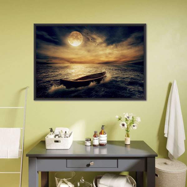 Boat In Middle Of Ocean Canvas Wall Art-5 Horizontal-Gallery Wrap-22" x 12"-Tiaracle