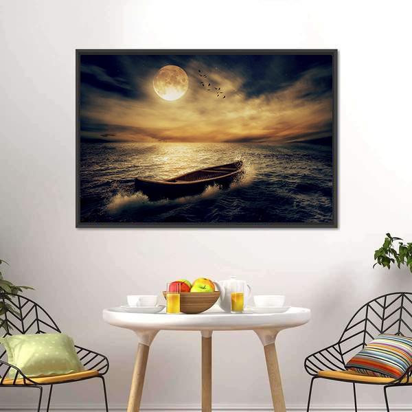 Boat In Middle Of Ocean Canvas Wall Art-5 Horizontal-Gallery Wrap-22" x 12"-Tiaracle
