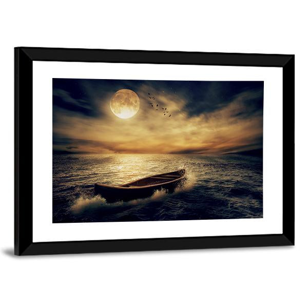 Boat In Middle Of Ocean Canvas Wall Art-5 Horizontal-Gallery Wrap-22" x 12"-Tiaracle