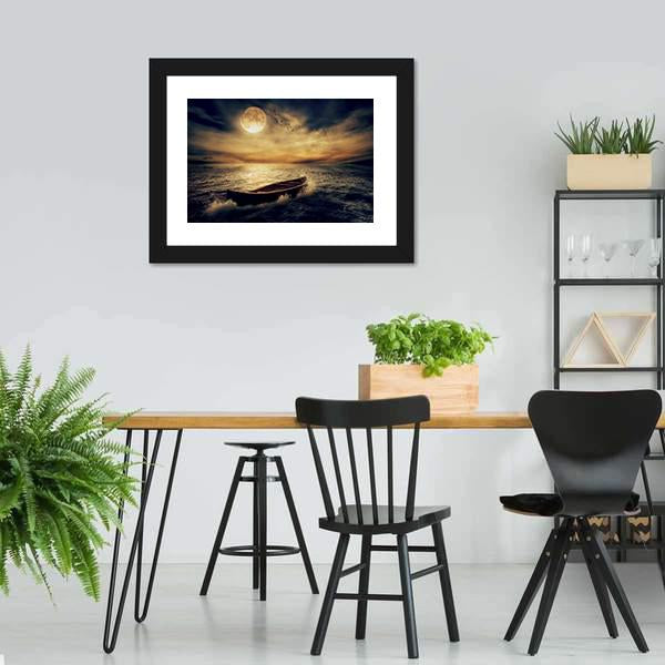 Boat In Middle Of Ocean Canvas Wall Art-5 Horizontal-Gallery Wrap-22" x 12"-Tiaracle