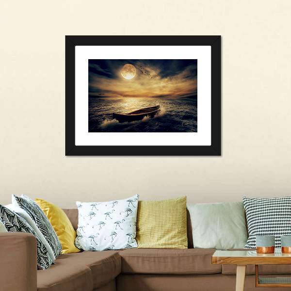 Boat In Middle Of Ocean Canvas Wall Art-5 Horizontal-Gallery Wrap-22" x 12"-Tiaracle