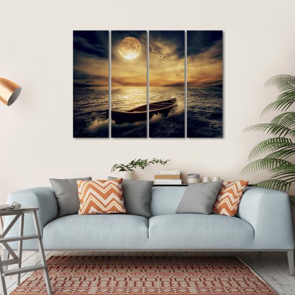 Boat In Middle Of Ocean Canvas Wall Art-4 Horizontal-Gallery Wrap-34" x 24"-Tiaracle