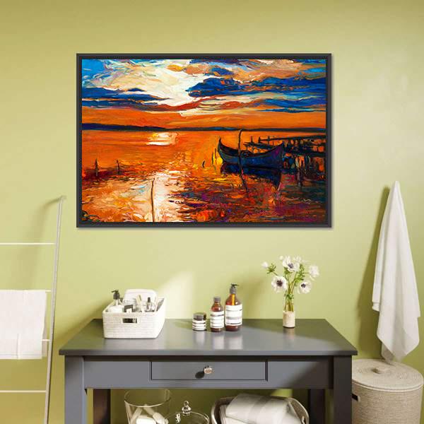 Boat In Ocean Canvas Wall Art-5 Horizontal-Gallery Wrap-22" x 12"-Tiaracle