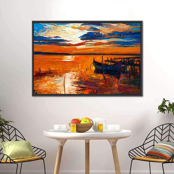 Boat In Ocean Canvas Wall Art-5 Horizontal-Gallery Wrap-22" x 12"-Tiaracle