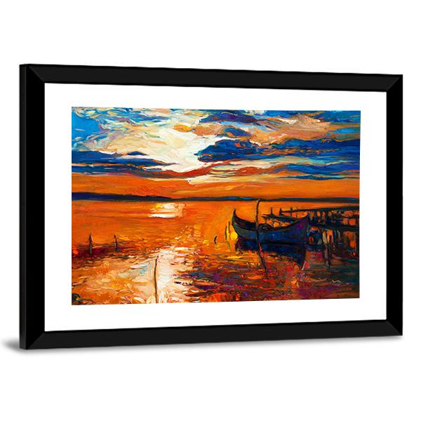 Boat In Ocean Canvas Wall Art-5 Horizontal-Gallery Wrap-22" x 12"-Tiaracle