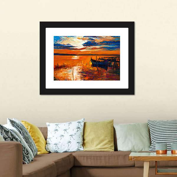 Boat In Ocean Canvas Wall Art-5 Horizontal-Gallery Wrap-22" x 12"-Tiaracle