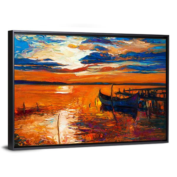Boat In Ocean Canvas Wall Art-5 Horizontal-Gallery Wrap-22" x 12"-Tiaracle