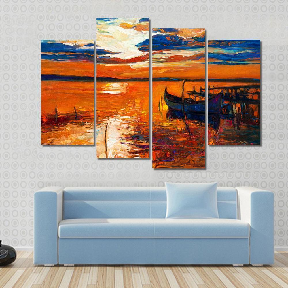 Boat In Ocean Canvas Wall Art-4 Pop-Gallery Wrap-50&quot; x 32&quot;-Tiaracle