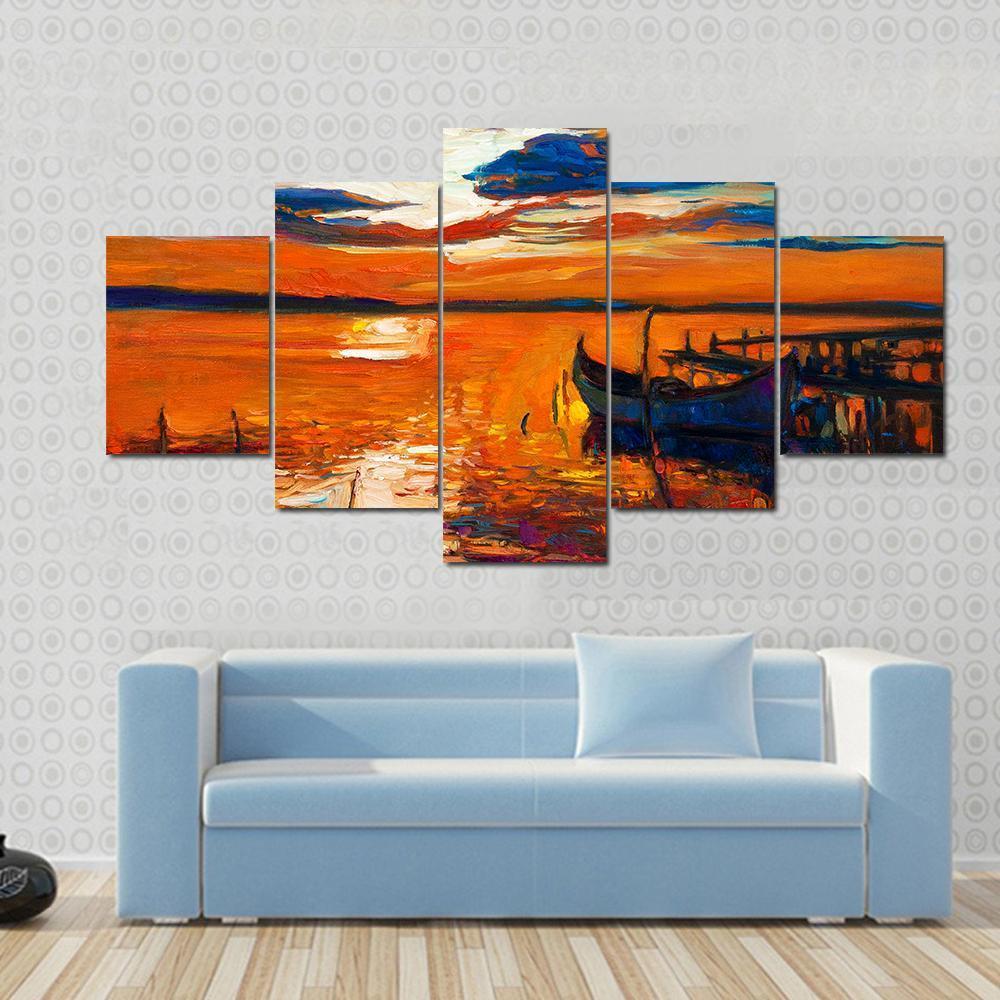 Boat In Ocean Canvas Wall Art-5 Star-Gallery Wrap-62&quot; x 32&quot;-Tiaracle
