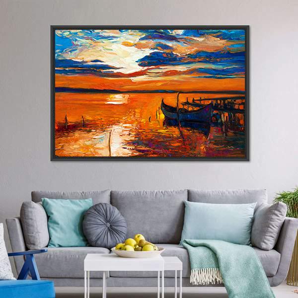 Boat In Ocean Canvas Wall Art-1 Piece-Floating Frame-24&quot; x 16&quot;-Tiaracle