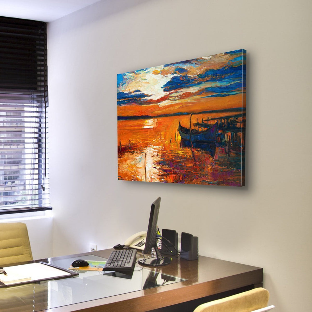 Boat In Ocean Canvas Wall Art-3 Horizontal-Gallery Wrap-25&quot; x 16&quot;-Tiaracle