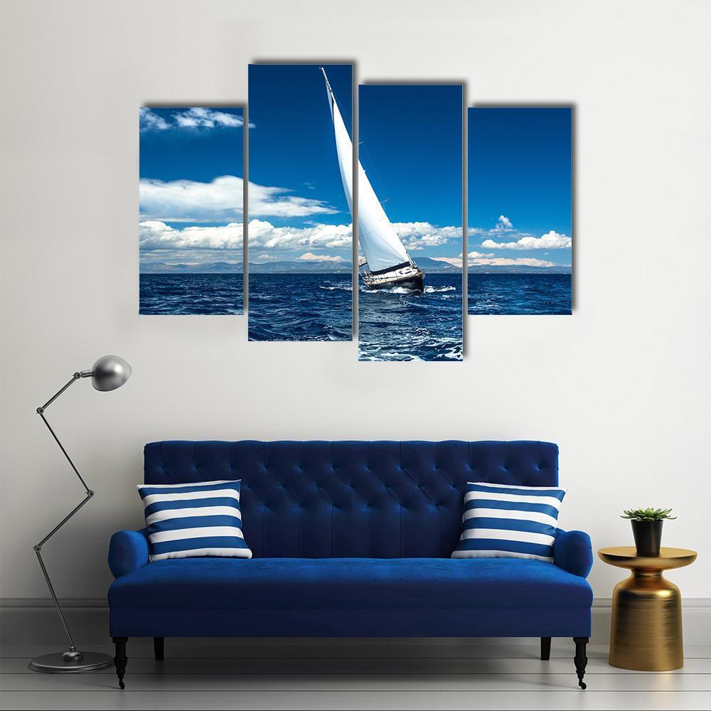 Boat In Sailing Regatta Canvas Wall Art-4 Pop-Gallery Wrap-50" x 32"-Tiaracle
