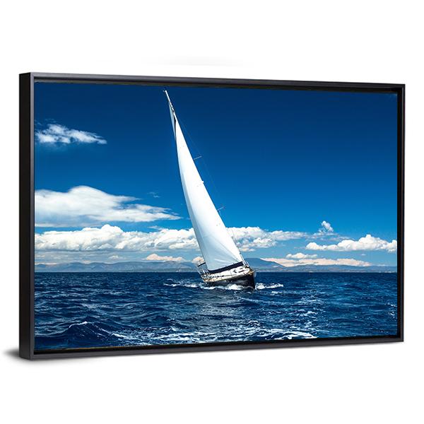 Boat In Sailing Regatta Canvas Wall Art-3 Horizontal-Gallery Wrap-25" x 16"-Tiaracle