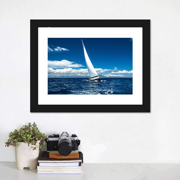 Boat In Sailing Regatta Canvas Wall Art-1 Piece-Framed Print-20" x 16"-Tiaracle