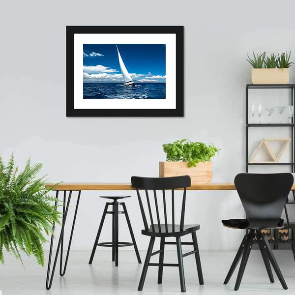 Boat In Sailing Regatta Canvas Wall Art-3 Horizontal-Gallery Wrap-25" x 16"-Tiaracle